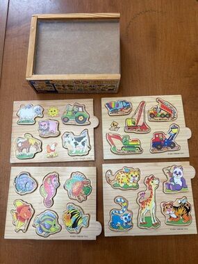 Vintage 2004 Forever Toy Wooden Puzzle Set of 4 in Case